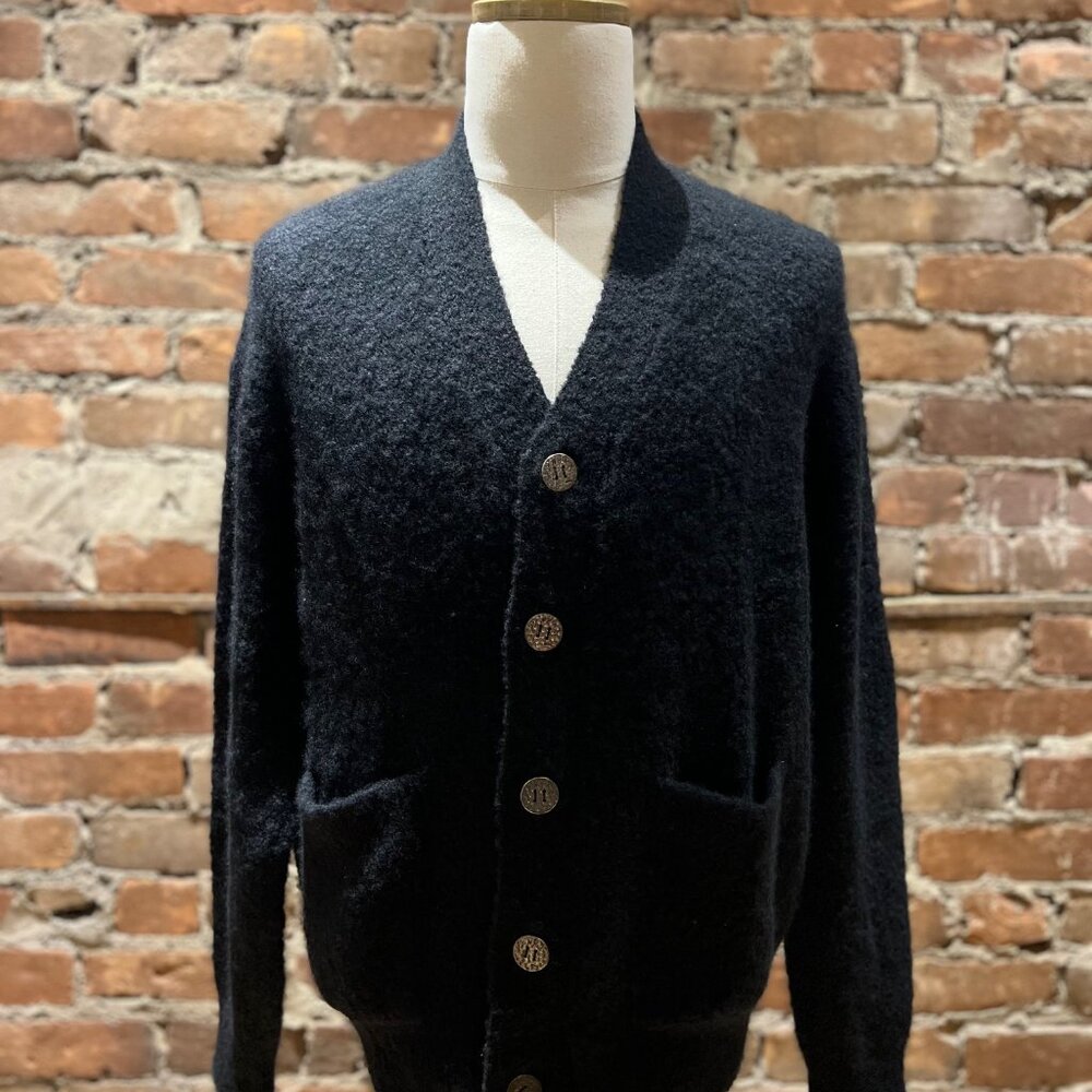 Denham “Scissor” Bouclé Knit Cashmere Cardigan – Black – Size M